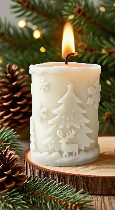 Çam Ağacı & Geyik Figürlü Kokulu Mum | Kış & Yılbaşı Temalı El Yapımı Mum